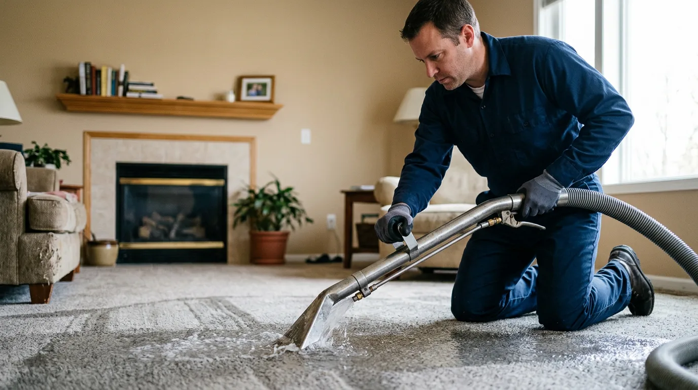 Water damage restoration technician working near San Mateo, FL